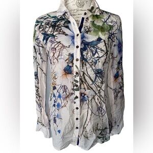 Johnny Was 3J Workshop Sz XS Floral Button Down blouse Shirt